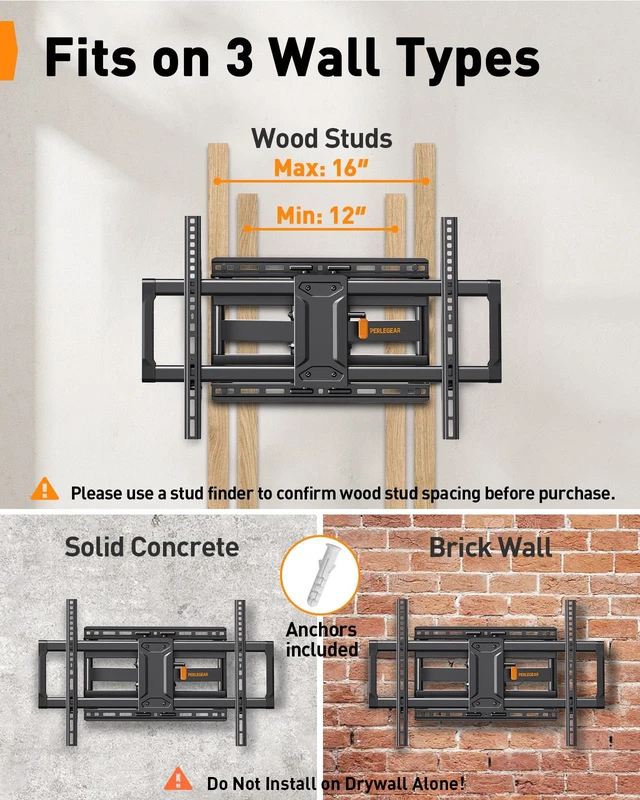Alt view image 4 of 7 - Full Motion TV Wall Mount for 4286 inch TVs up to 132 lbs 30% thicker heavy-duty articulating arm, tool-free tilt, swivel, extend, level, fits 16" studs, max VESA 600x400mm, UL listed