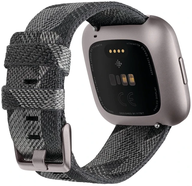 Alt view image 5 of 7 - Versa 2 Special Edition Health and Fitness Smartwatch with Heart Rate, Music, Alexa Built-In, Sleep and Swim Tracking, Smoke Woven/Mist Grey, One Size (S and L Bands Included)