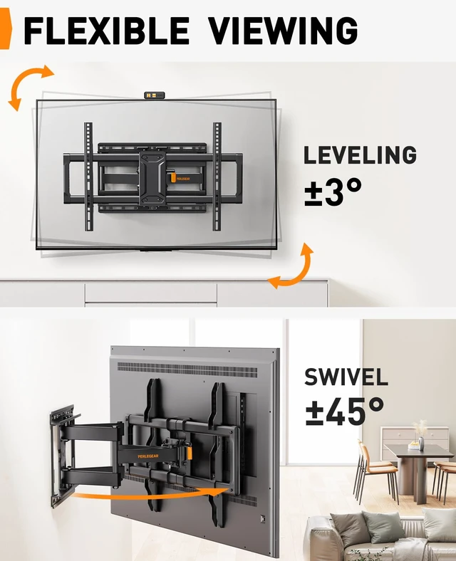 Alt view image 5 of 7 - Full Motion TV Wall Mount for 4286 inch TVs up to 132 lbs 30% thicker heavy-duty articulating arm, tool-free tilt, swivel, extend, level, fits 16" studs, max VESA 600x400mm, UL listed