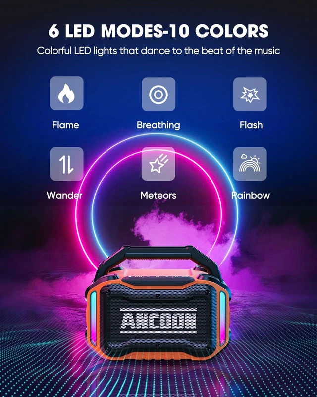 Alt view image 6 of 7 - Speakers Bluetooth Wireless: 80W(Peak) Loud Speaker with Bass, 20H Playtime, IPX6 Waterproof, Large Jobsite Speakers for Work, Outdoor, Workshop, Garage, Portable Speaker with TWS (Orange)