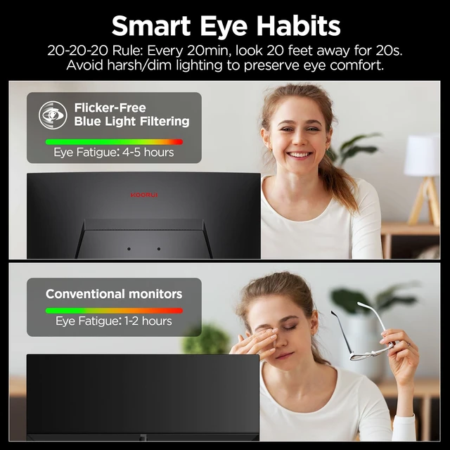 Alt view image 5 of 7 - 24 inch Curved Gaming Monitor 180Hz FHD 1080P, 1ms 1500R Display Adaptive Sync, 99% sRGB, HDMI×2 and DisplayPort, Eye Care, VESA, Tilt, FPS & Console Gaming, Bedroom/Dorm Setup