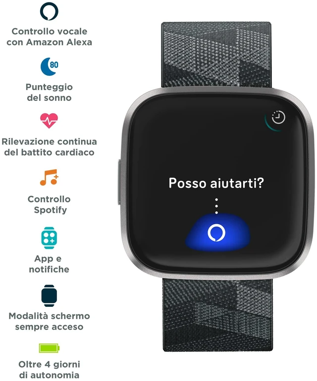 Alt view image 2 of 7 - Versa 2 Special Edition Health and Fitness Smartwatch with Heart Rate, Music, Alexa Built-In, Sleep and Swim Tracking, Smoke Woven/Mist Grey, One Size (S and L Bands Included)