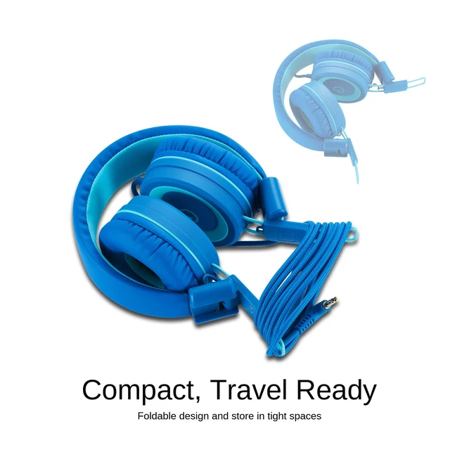 Alt view image 4 of 4 - K11 Kids Headphones Wired 3.5mm Jack Tangle-Free Skyline Blue 5ft Long Cord, Foldable, Plug in On-Ear Headset for iPad, Kindle Fire, Boys, Girls, School, Laptop Travel Plane Tablet