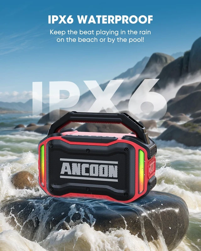 Alt view image 3 of 7 - Speakers Bluetooth Wireless: 80W(Peak) Loud Speaker with Bass, 20H Playtime, IPX6 Waterproof, Large Jobsite Speakers for Work, Outdoor, Workshop, Garage, Portable Speaker with TWS (Red)