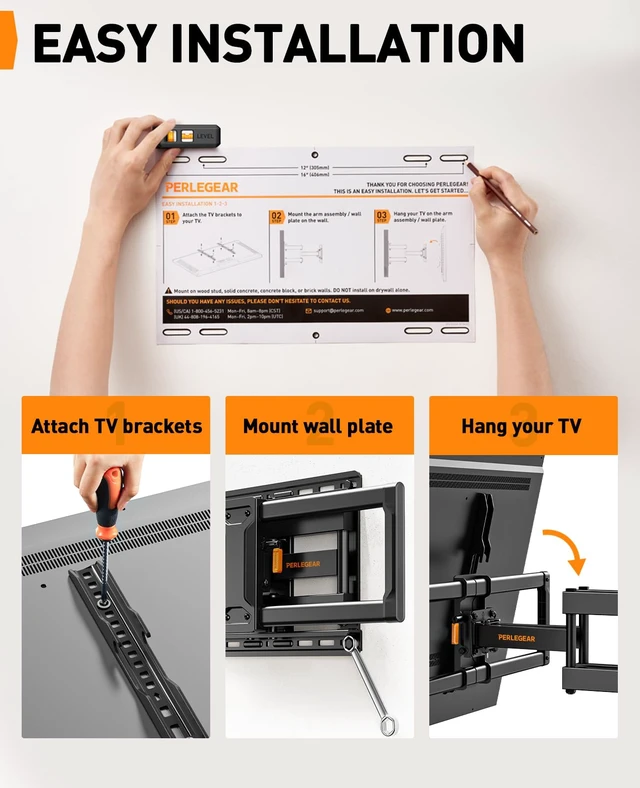 Alt view image 7 of 7 - Full Motion TV Wall Mount for 4286 inch TVs up to 132 lbs 30% thicker heavy-duty articulating arm, tool-free tilt, swivel, extend, level, fits 16" studs, max VESA 600x400mm, UL listed