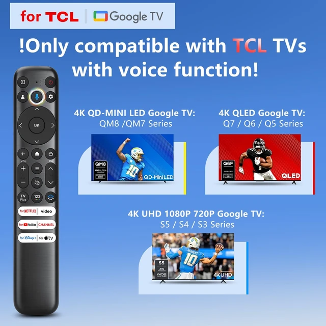 Alt view image 2 of 7 - Voice Remote for TCL Google TV Remote Control Replacement Compatible with TCL QM8/QM7/S5/S4/S3/Q7/Q6/Q5 Smart TVs Voice Enabled, Enhanced Chip for Accurate Recognition