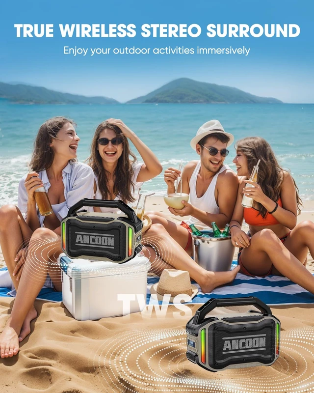 Alt view image 4 of 7 - Speakers Bluetooth Wireless: 80W(Peak) Loud Speaker with Bass, 20H Playtime, IPX6 Waterproof, Large Jobsite Speakers for Work, Outdoor, Workshop, Garage, Portable Speaker with TWS (Desert)