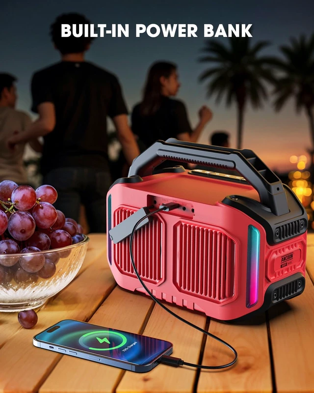 Alt view image 7 of 7 - Speakers Bluetooth Wireless: 80W(Peak) Loud Speaker with Bass, 20H Playtime, IPX6 Waterproof, Large Jobsite Speakers for Work, Outdoor, Workshop, Garage, Portable Speaker with TWS (Red)