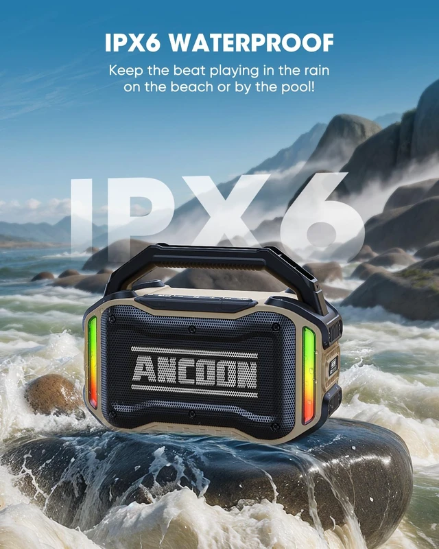 Alt view image 3 of 7 - Speakers Bluetooth Wireless: 80W(Peak) Loud Speaker with Bass, 20H Playtime, IPX6 Waterproof, Large Jobsite Speakers for Work, Outdoor, Workshop, Garage, Portable Speaker with TWS (Desert)