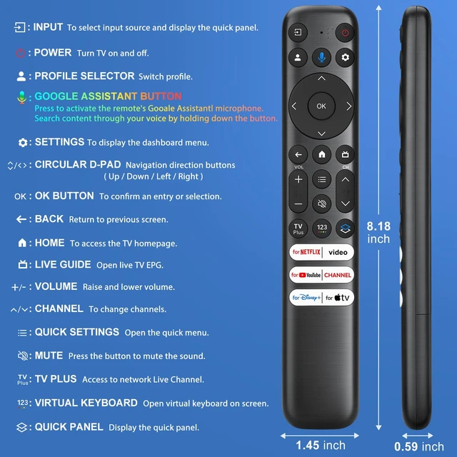Alt view image 7 of 7 - Voice Remote for TCL Google TV Remote Control Replacement Compatible with TCL QM8/QM7/S5/S4/S3/Q7/Q6/Q5 Smart TVs Voice Enabled, Enhanced Chip for Accurate Recognition