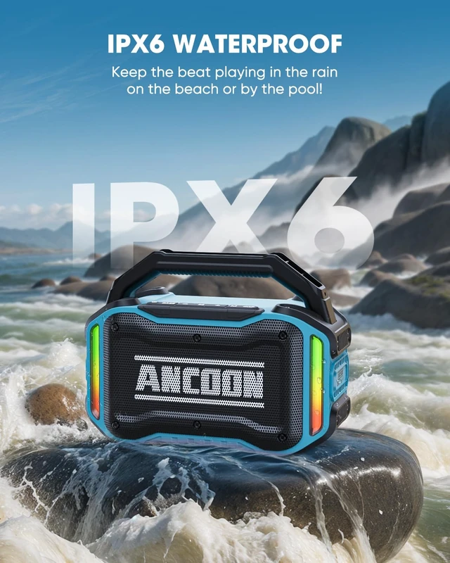Alt view image 3 of 7 - Speakers Bluetooth Wireless: 80W(Peak) Loud Speaker with Bass, 20H Playtime, IPX6 Waterproof, Large Jobsite Speakers for Work, Outdoor, Workshop, Garage, Portable Speaker with TWS (Sky Blue)