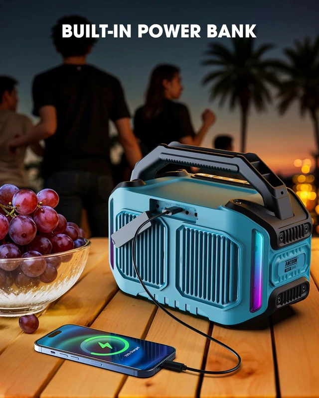 Alt view image 7 of 7 - Speakers Bluetooth Wireless: 80W(Peak) Loud Speaker with Bass, 20H Playtime, IPX6 Waterproof, Large Jobsite Speakers for Work, Outdoor, Workshop, Garage, Portable Speaker with TWS (Sky Blue)
