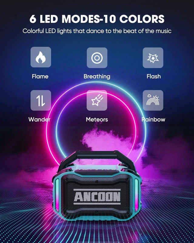 Alt view image 6 of 7 - Speakers Bluetooth Wireless: 80W(Peak) Loud Speaker with Bass, 20H Playtime, IPX6 Waterproof, Large Jobsite Speakers for Work, Outdoor, Workshop, Garage, Portable Speaker with TWS (Sky Blue)
