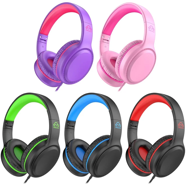Main image of U2 5Pcs Wired Headphones for Kids for School Boys Girls w/ 3.5mm Foldable Lightweight Corded Head Phones On-Ear Compatible with Chromebooks Laptop Phones for Youth Purple Green Pink Blue Red