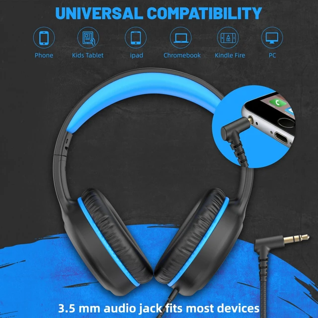 Alt view image 3 of 7 - U2 5Pcs Wired Headphones for Kids for School Boys Girls w/ 3.5mm Foldable Lightweight Corded Head Phones On-Ear Compatible with Chromebooks Laptop Phones for Youth Purple Green Pink Blue Red