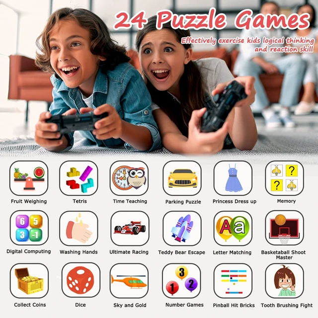 Alt view image 3 of 7 - Smart Watch for Kids - Kids Smart Watch Girls Boys Gifts for 4-12 Years Old with 24 Games Camera Video Music Player Flashlight Alarm Clock Pedometer Birthday for Boys Girls Age 6 7 8 9