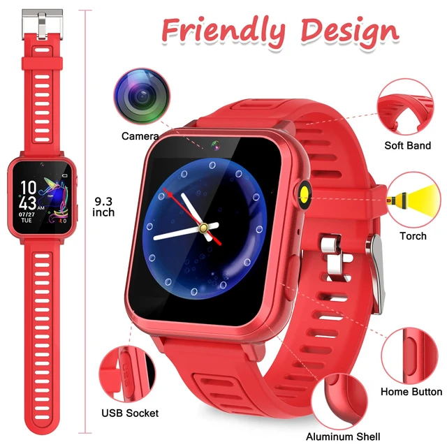 Alt view image 4 of 7 - Smart Watch for Kids - Kids Smart Watch Girls Boys Gifts for 4-12 Years Old with 24 Games Camera Video Music Player Flashlight Alarm Clock Pedometer Birthday for Boys Girls Age 6 7 8 9