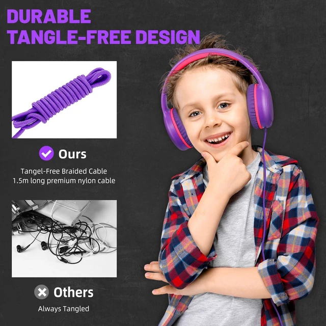 Alt view image 6 of 7 - U2 5Pcs Wired Headphones for Kids for School Boys Girls w/ 3.5mm Foldable Lightweight Corded Head Phones On-Ear Compatible with Chromebooks Laptop Phones for Youth Purple Green Pink Blue Red