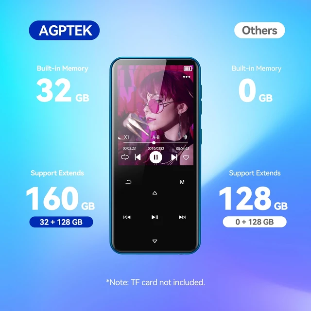 Alt view image 6 of 7 - 32GB MP3 Player with Bluetooth, M3 2.4'' Player with Speaker with FM Radio, Touch Buttons, Supports Up to 128GB(Blue)