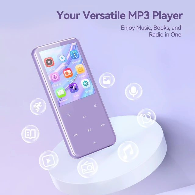 Alt view image 2 of 7 - 32GB MP3 Player with Bluetooth, M3 2.4'' Player with Speaker with FM Radio, Touch Buttons, Supports Up to 128GB(Purple)