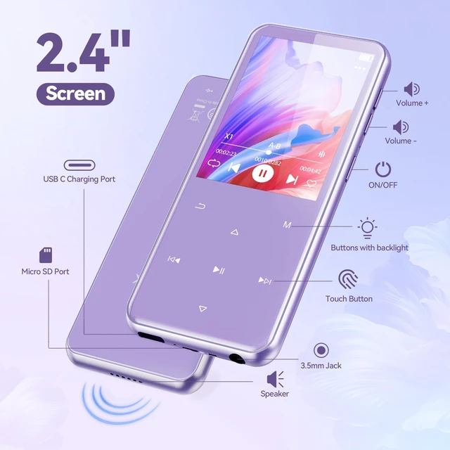 Alt view image 5 of 7 - 32GB MP3 Player with Bluetooth, M3 2.4'' Player with Speaker with FM Radio, Touch Buttons, Supports Up to 128GB(Purple)