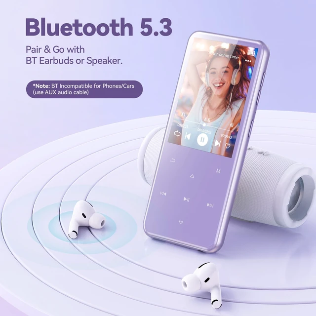 Alt view image 3 of 7 - 32GB MP3 Player with Bluetooth, M3 2.4'' Player with Speaker with FM Radio, Touch Buttons, Supports Up to 128GB(Purple)