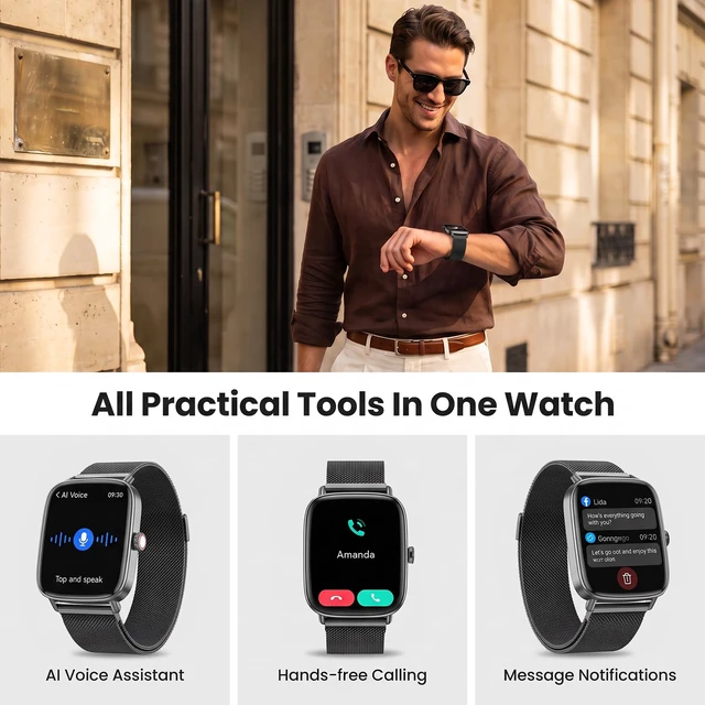 Alt view image 2 of 7 - Smart Watch for Women Men, Health and Fitness Watch for iPhone/Android, Make Call and Message Notice, 24/7 Heart Rate/Sleep/SpO2 Tracker, 1.85" HD Smartwatch with 120 Sport Modes, IP68 Waterproof