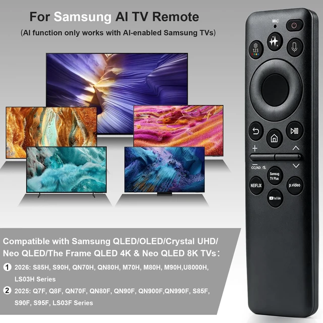 Alt view image 2 of 7 - for Samsung-Smart-TV-Remote-Replacement, BN59-01480A, Solar & Type-C Rechargeable, Voice & AI Control, Compatible with 2025-2026 Samsung Smart TVs