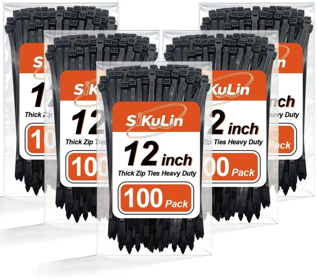 Main image of Thick Zip Ties Heavy Duty, 12 inch, Black, 250 lbs High Strength, 500 Pack, Heavy Duty Zip Ties for Outdoor Use, Extra Wide & Strong UV Resistant Cable Ties, Wire Ties