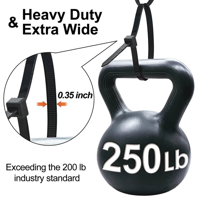 Alt view image 2 of 6 - Thick Zip Ties Heavy Duty, 12 inch, Black, 250 lbs High Strength, 500 Pack, Heavy Duty Zip Ties for Outdoor Use, Extra Wide & Strong UV Resistant Cable Ties, Wire Ties