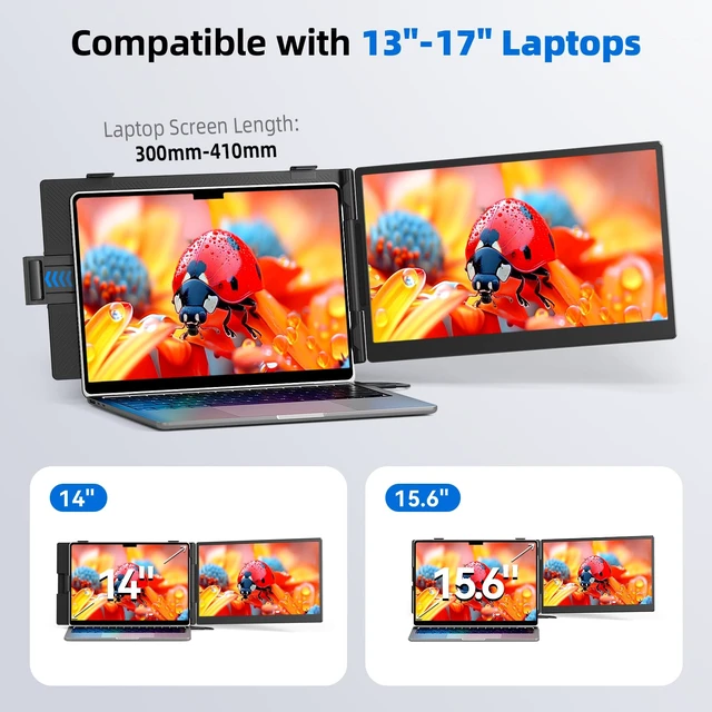 Alt view image 5 of 7 - Laptop Screen Extender 14", FHD 1080P Portable Monitor for Laptop, Light Monitor Extender Plug&Play, IPS Display Computer Monitor for Laptop 13-17 (Screen Length: 11.81"-16.14") for Travel Work