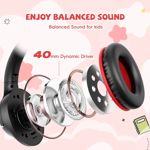 Alt view image 7 of 7 - Wired Headphones for Kids for School, 3.5mm Cord 85/94dB Volume, Black Red Over Ear Headphones with Microphone for Kids Boys Girls Toddler, Plug in Headphone for Kindle Tablet Computer Airplane Travel
