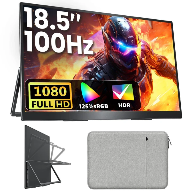 Main image of Portable Monitor 18.5 inch FHD 125% sRGB 100Hz IPS HDR HDMI USB-C Travel Monitor for Laptop MacBook PC Surface PS5 Xbox, Large External Display with Kickstand & Speakers, VESA Compatible