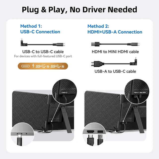 Alt view image 6 of 7 - 14" Laptop Screen Extender, 1.8 lb Lightweight Second Portable Monitor 1080P FHD IPS, 300-nit, 72% NTSC display; Driver-free USB-C/HDMI; Mirror, extend or rotate 180°; For 13-17 laptops;