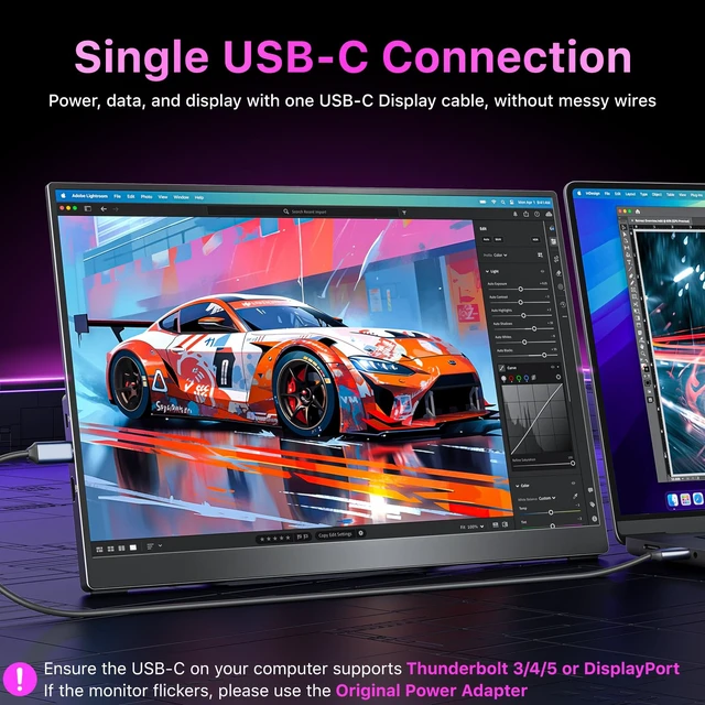Alt view image 2 of 7 - Portable Monitor for Laptop MacBook Surface PC Xbox PS5, Travel Monitor Second Screen for Laptop, HDMI USB-C VESA Compatible Built-in Speaker, 16