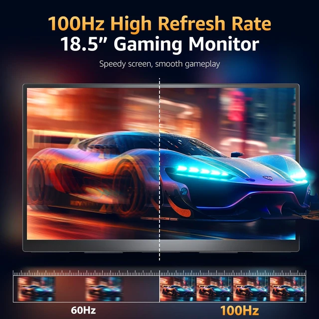 Alt view image 4 of 7 - Portable Monitor 18.5 inch FHD 125% sRGB 100Hz IPS HDR HDMI USB-C Travel Monitor for Laptop MacBook PC Surface PS5 Xbox, Large External Display with Kickstand & Speakers, VESA Compatible