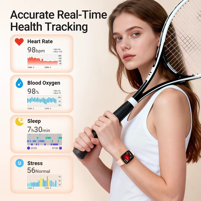 Alt view image 4 of 7 - Smart Watch for Women(Make/Answer Call), 1.85" Ultra-HD Display Fitness Tracker with Heart Rate/Sleep/SpO Monitor, 110+ Sports Modes, 3ATM Waterproof Smartwatch for Android/iPhone, 2 Bands