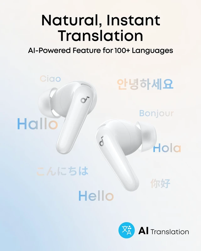 Alt view image 3 of 6 - P31i by Anker Translation Earbuds with Real-Time Adaptive ANC Real-Time Adaptive Noise Cancelling, Hi-Res Sound, Translation Earbuds, 50H Playtime, Spatial Audio, Fast Charging, IP55
