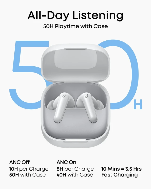 Alt view image 4 of 6 - P31i by Anker Translation Earbuds with Real-Time Adaptive ANC Real-Time Adaptive Noise Cancelling, Hi-Res Sound, Translation Earbuds, 50H Playtime, Spatial Audio, Fast Charging, IP55