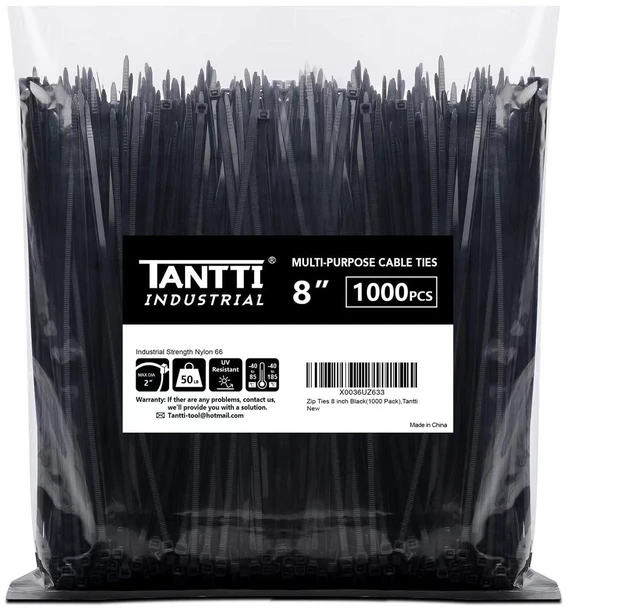 Main image of Zip Ties 8 inch Black Zip Ties 1000 Pack, Wire Ties with 50lb Tensile Strength, UV Resistant Cable Ties, Self-locking Plastic Ties for Indoor and Outdoor Use, by