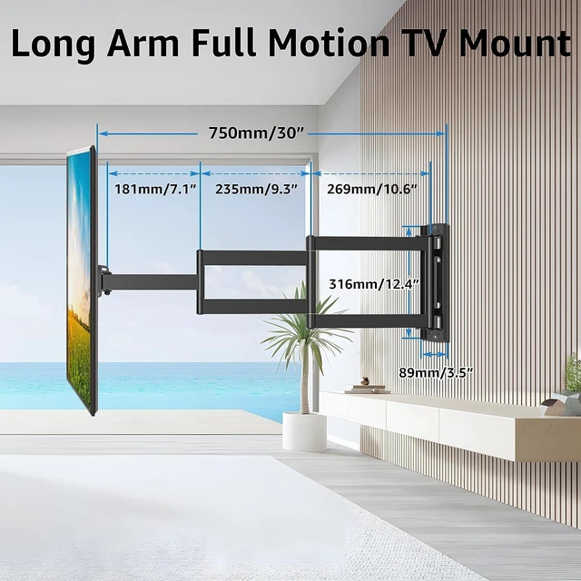 Alt view image 3 of 7 - Corner TV Wall Mount for Most 26-65 Inch TVs, Long Arm TV Mount with 30 Inch Extension Arm, Smooth Swivel Tilt Single Stud Full Motion Bracket Max VESA 400x400mm, 77 lbs Heavy Duty, MU0057