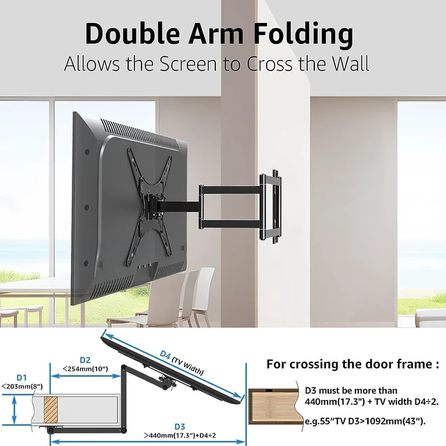 Alt view image 2 of 7 - Corner TV Wall Mount for Most 26-65 Inch TVs, Long Arm TV Mount with 30 Inch Extension Arm, Smooth Swivel Tilt Single Stud Full Motion Bracket Max VESA 400x400mm, 77 lbs Heavy Duty, MU0057