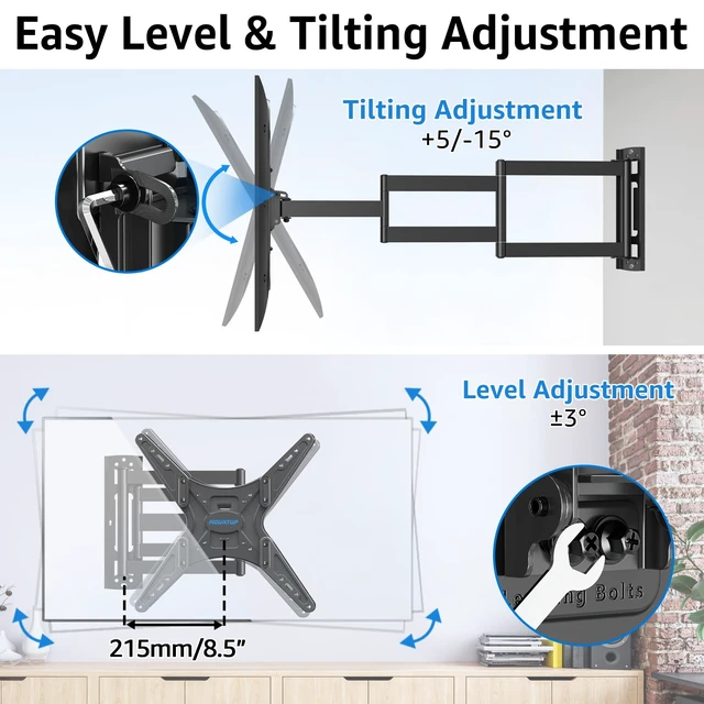 Alt view image 4 of 7 - Corner TV Wall Mount for Most 26-65 Inch TVs, Long Arm TV Mount with 30 Inch Extension Arm, Smooth Swivel Tilt Single Stud Full Motion Bracket Max VESA 400x400mm, 77 lbs Heavy Duty, MU0057