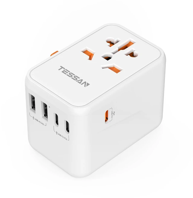 Main image of Universal Travel Adapter, GaN 65W 3 USB C Ports, 2 USB A Ports, Type C/G/A/I, European USA UK Australia Ireland