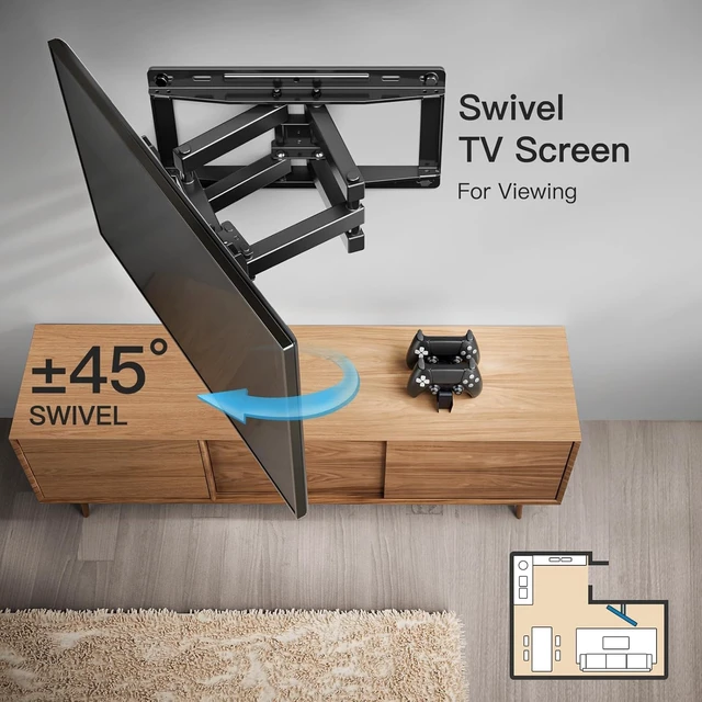 Alt view image 4 of 7 - Full Motion TV Wall Mount Height Adjustable for 2665 inch TVs TV Mount with Dual Arms, Swivel, Tilt, Max VESA 400x400mm, 3 Bracket Heights, TV Bracket Fits 12/16 Wood Studs, PIMF4