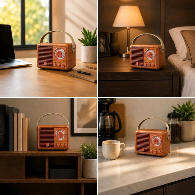 Alt view image 3 of 7 - Retro Bluetooth Speaker,Vintage Decor,Small Gift for Women Men Teens Cute old fashion style for kitchen desk bedroom office party outdoor kawaii accessories gifts for women teen girls