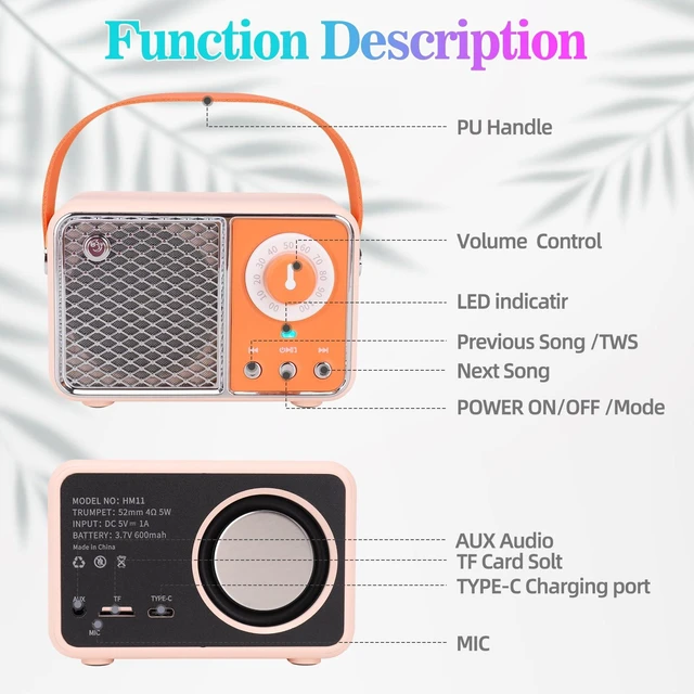 Alt view image 5 of 7 - Orange Retro Bluetooth Speaker,Vintage Decor,Small Wireless Gift