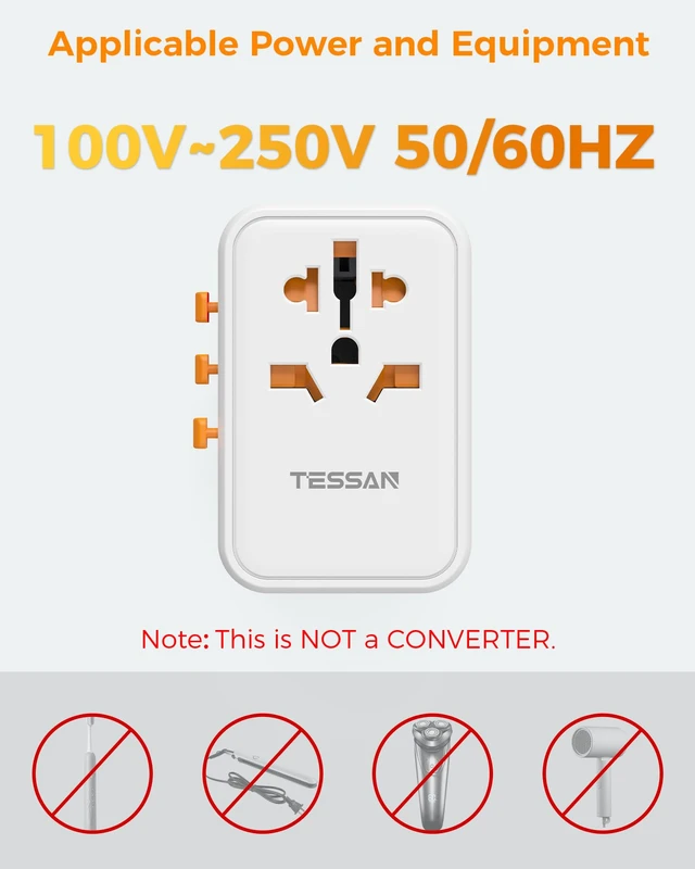 Alt view image 6 of 6 - Universal Travel Adapter, GaN 65W 3 USB C Ports, 2 USB A Ports, Type C/G/A/I, European USA UK Australia Ireland