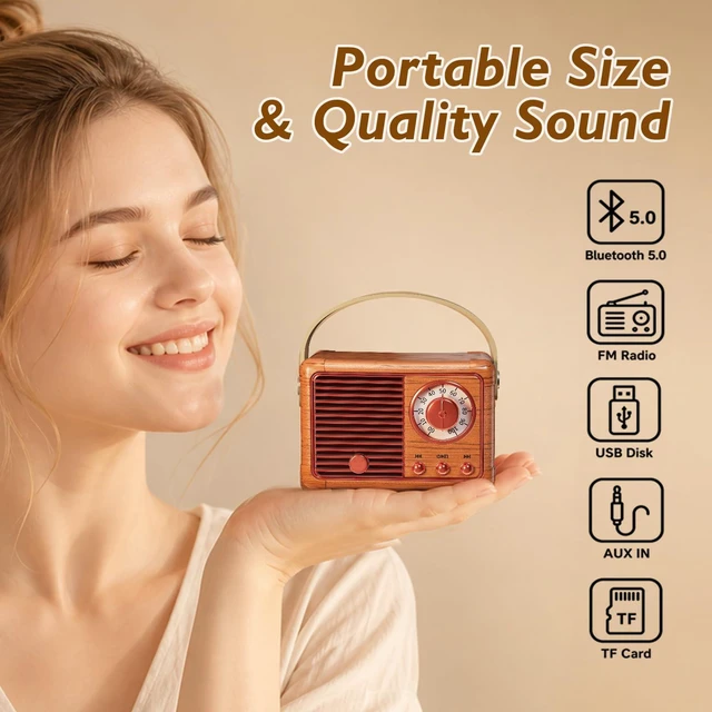 Alt view image 4 of 7 - Retro Bluetooth Speaker,Vintage Decor,Small Gift for Women Men Teens Cute old fashion style for kitchen desk bedroom office party outdoor kawaii accessories gifts for women teen girls