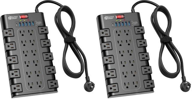 Main image of Power Strip Surge Protector, 22 AC 6 USB, 2100J, 8Ft, 1875W/15A (Pack of 2)